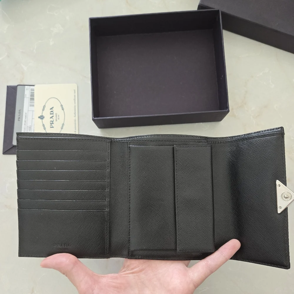 PRADA Authentic Nylon and Saffiano Leather Trifold Prada Wallet (Portafoglio) - Picture 3 of 6